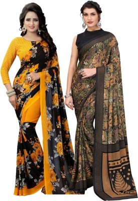 YASHIKA Floral Print Daily Wear Georgette Saree(Pack of 2, Multicolor)