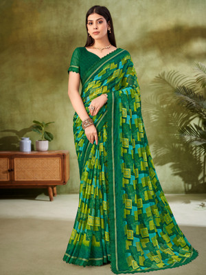 ANOUK Printed Bollywood Chiffon Saree(Green)