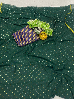 ABRUZZO Polka Print Daily Wear Chiffon Saree(Dark Green)