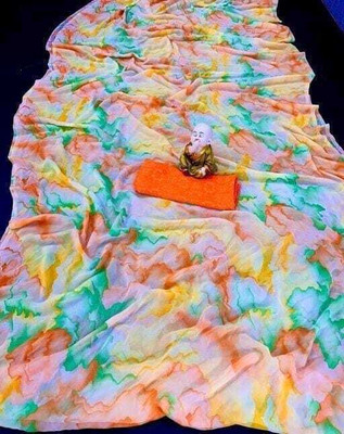 jihana fab Printed Bollywood Georgette, Silk Blend Saree(Orange)