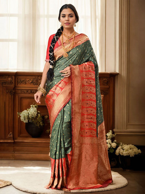 ANOUK Woven Kanjivaram Art Silk Saree(Green)
