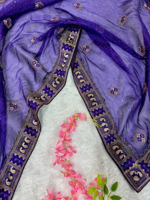 R K ENTERPRISE Embroidered Dharmavaram Silk Blend Saree(Purple)