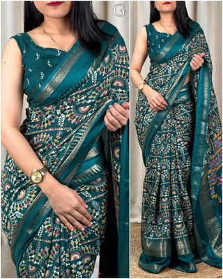 SWDHRM Woven, Printed Bollywood Cotton Silk, Pure Silk Saree(Green)