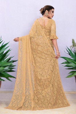 NEXA Self Design Bollywood Net Saree(Brown)