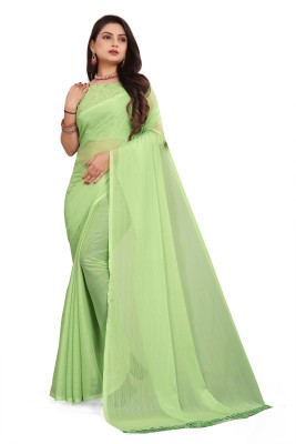 riddhisa fashion Embroidered, Solid/Plain Bollywood Georgette Saree(Green)