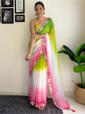 ANOUK Embellished Banarasi Georgette Saree(Green)