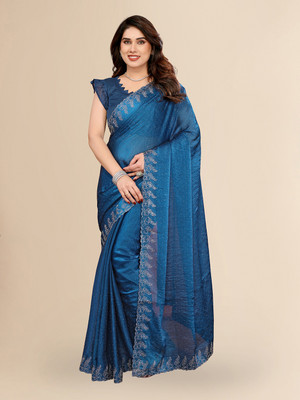 Moda Rapido Embellished, Self Design, Solid/Plain Bollywood Chiffon Saree(Blue)