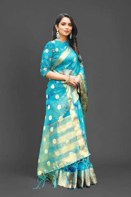 Aarunika BS Solid/Plain Bollywood Organza Saree(Blue)
