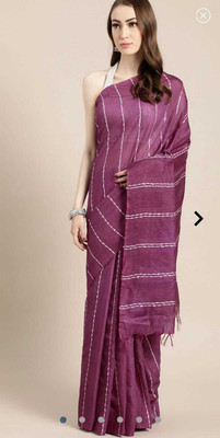 govind handloom Striped Bollywood Silk Blend Saree(Magenta)