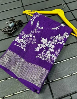 Millstar Embroidered Kalamkari Cotton Silk, Dupion Silk Saree(Purple)