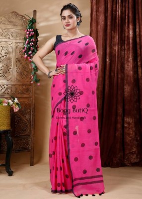 Bong ButiQ Printed, Self Design, Color Block, Digital Print, Blocked Printed Bandhani Pure Cotton Saree(Pink)