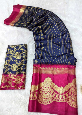 VD PRINTS Printed Leheria Silk Blend Saree(Black)