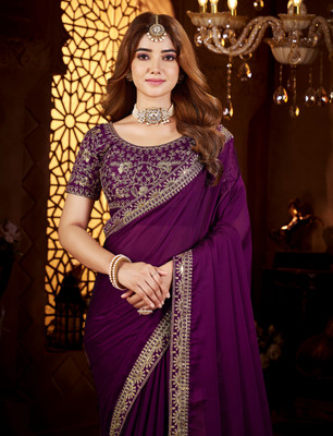 Vivan Fab Self Design, Embroidered Bollywood Silk Blend Saree(Multicolor)