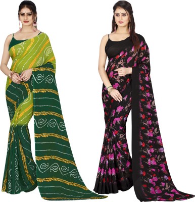 Anand Sarees Printed Daily Wear Georgette Saree(Pack of 2, Black, Purple, Dark Green, Green)