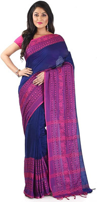 RM CREATION Self Design Handloom Cotton Blend Saree(Blue)