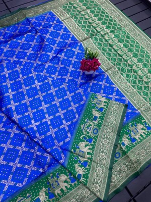 WILLMAKE Woven Bollywood Jacquard, Art Silk Saree(Light Blue, Green)