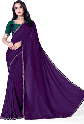 radhe creation Dyed Bollywood Silk Blend Saree(Purple)