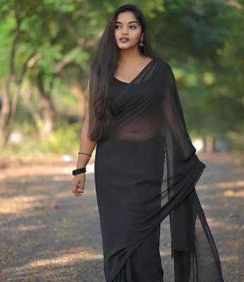 kashvi sarees Solid/Plain Bollywood Georgette Saree(Black)