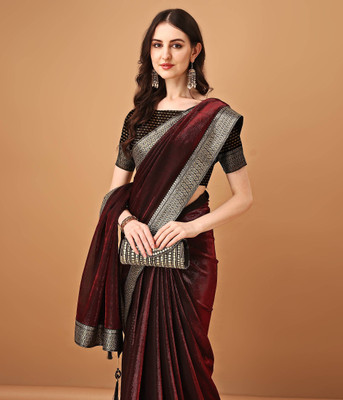 DIVYASHAKTI FASHION Solid/Plain Bollywood Silk Blend Saree(Maroon)