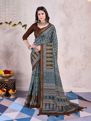 RekhaManiyar Printed Bollywood Silk Blend Saree(Silver)