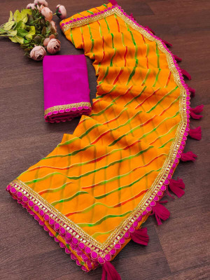 TANVIR Embellished Saree with Attached Blouse Georgette Saree(Multicolor)