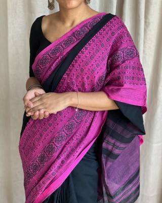 ACHOL Woven Handloom Pure Cotton Saree(Black)