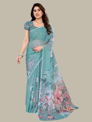 THEPRINTEMPIRE Floral Print, Printed Daily Wear Tissue Saree(Light Blue)