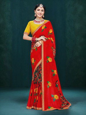 ANOUK Printed Daily Wear Georgette Saree(Red)