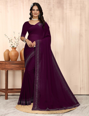 Aryavart Empire Self Design Saree with Attached Blouse Art Silk Saree(Purple)