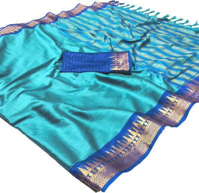 Sahajanand Woven Kanjivaram Cotton Silk Saree(Light Green)