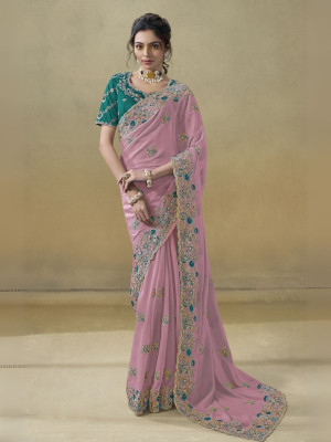 odette Embroidered Saree with Attached Blouse Georgette Saree(Pack of 2, Pink)