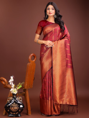 Tasrika Woven Kanjivaram Cotton Silk Saree(Red)