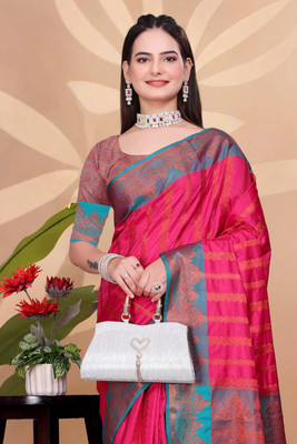 Octa Apparel Printed Banarasi Cotton Silk Saree(Multicolor)