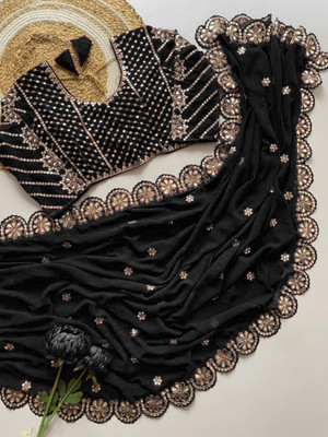 jashvicreation Embellished, Embroidered Bollywood Georgette Saree(Black)
