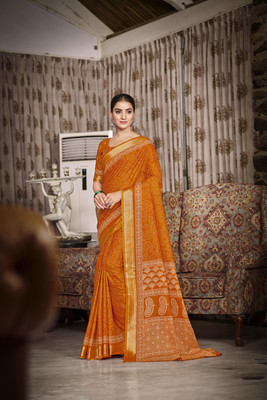 SoshrepCreation Printed Bandhani Pure Cotton Saree(Multicolor)