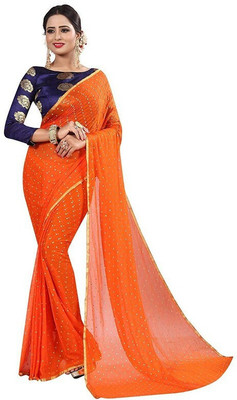 HouseOfCommon Embroidered Bollywood Silk Blend Saree(Orange)