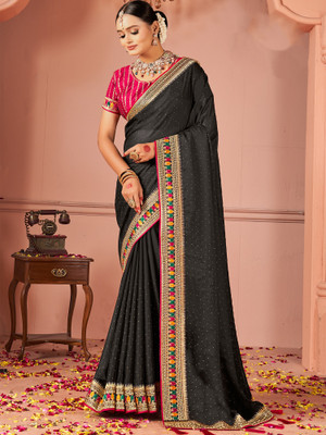 Tasrika Embroidered Bollywood Silk Blend Saree(Black)