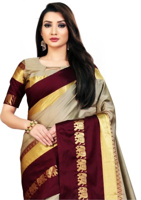 PRIHAL ART Self Design, Woven Daily Wear Cotton Silk Saree(Beige)