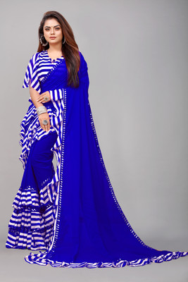 Georgette Saree Printed Bollywood Georgette, Chiffon Saree(Dark Blue)