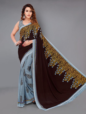 Moda Rapido Printed Daily Wear Georgette Saree(Grey)