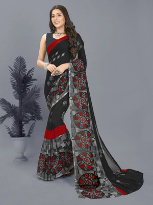 Moda Rapido Printed Daily Wear Georgette Saree(Black)