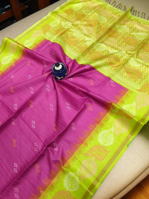 WILLMAKE Printed, Applique, Embellished, Floral Print, Woven Bollywood Cotton Linen Saree(Pink)