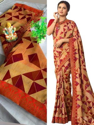 BLEESBURY Printed Bollywood Georgette, Chiffon Saree(Red, Yellow)