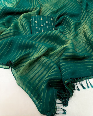 Ambaji enterprise Striped, Woven Bollywood Georgette Saree(Green)