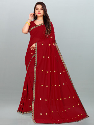 JAY AMBEY FABRICS Printed Bollywood Lycra Blend Saree(Red)