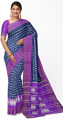 HouseOfCommon Printed Kalamkari Art Silk Saree(Dark Blue)