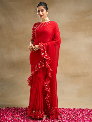 KASEE Embellished Bollywood Chiffon Saree(Maroon)