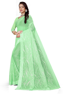 BYHERFORHER Printed Bollywood Net Saree(Light Green)