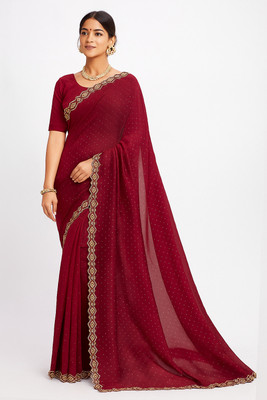 Putravadhu sarees Embellished, Self Design Bollywood Silk Blend Saree(Maroon)