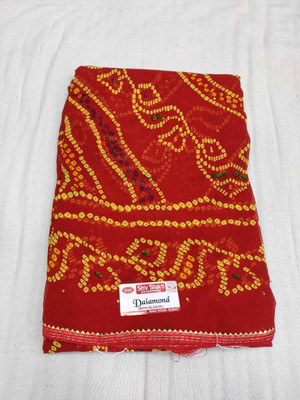 Shiv Shakti Printed Bandhani Polyester Saree(Red)